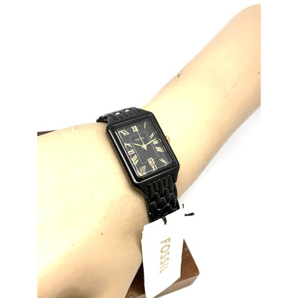 Fossil Women's Watch ES5385 Raquel Quartz Tank Gold Black Stainless Steel 23mm - Picture 4 of 12